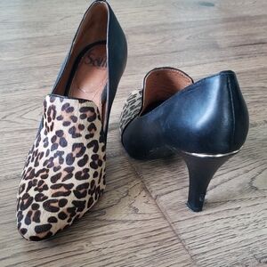 Sofft Brown and Black Heels with Leopard Print